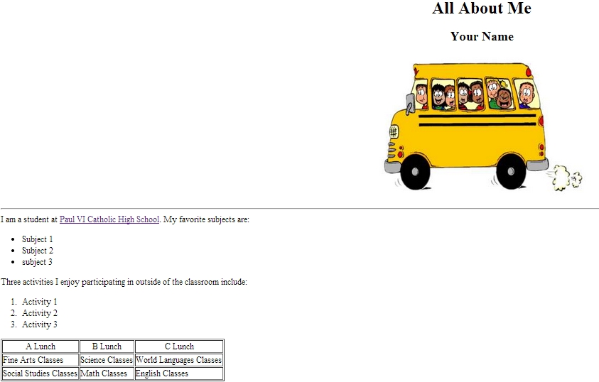 first webpage table